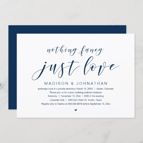 Wedding Elopement Party Nothing Fancy just love I Invitation