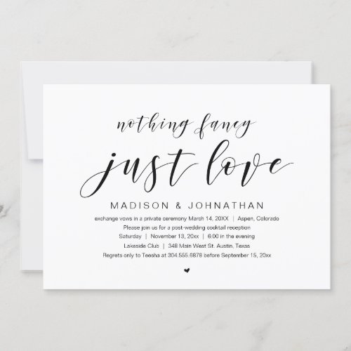 Wedding Elopement Party Nothing Fancy just love Invitation