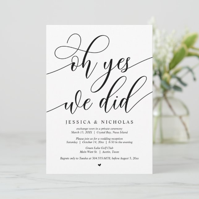 Wedding Elopement Party, Oh Yes, We Did Invitation (Standing Front)