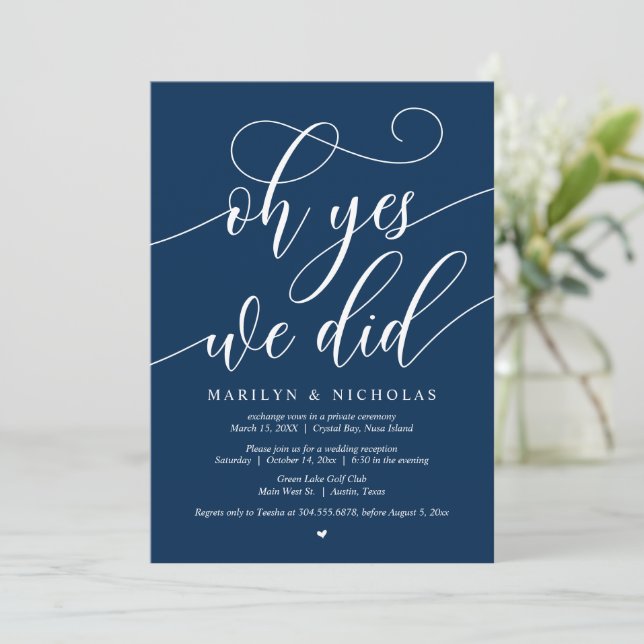 Wedding Elopement Party, Oh Yes, We Did Invitation (Standing Front)