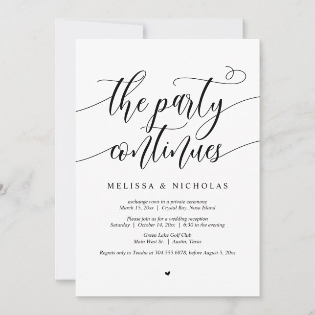 Wedding Elopement Party, The Party Continues Invitation (Front)