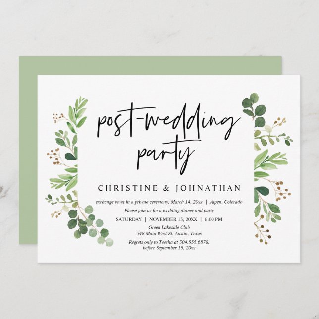 Wedding Elopement, Post-wedding party Invitation (Front/Back)
