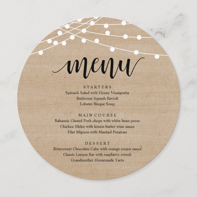 Wedding Elopement Reception Dinner, Brown Wood Menu (Front)