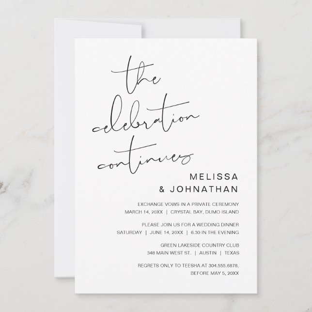 Wedding Elopement, The Celebration Continues Invit Invitation (Front)