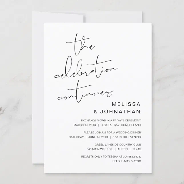 Wedding Elopement, The Celebration Continues Invit Invitation | Zazzle