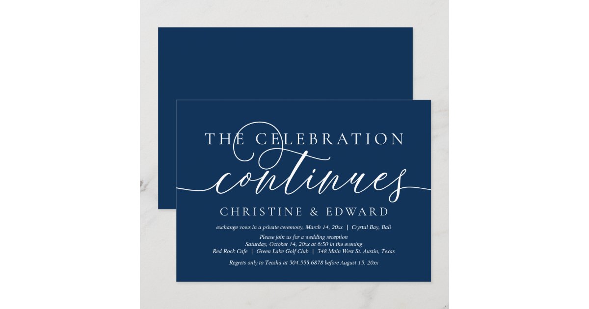Wedding Elopement, The Celebration Continues Invitation | Zazzle