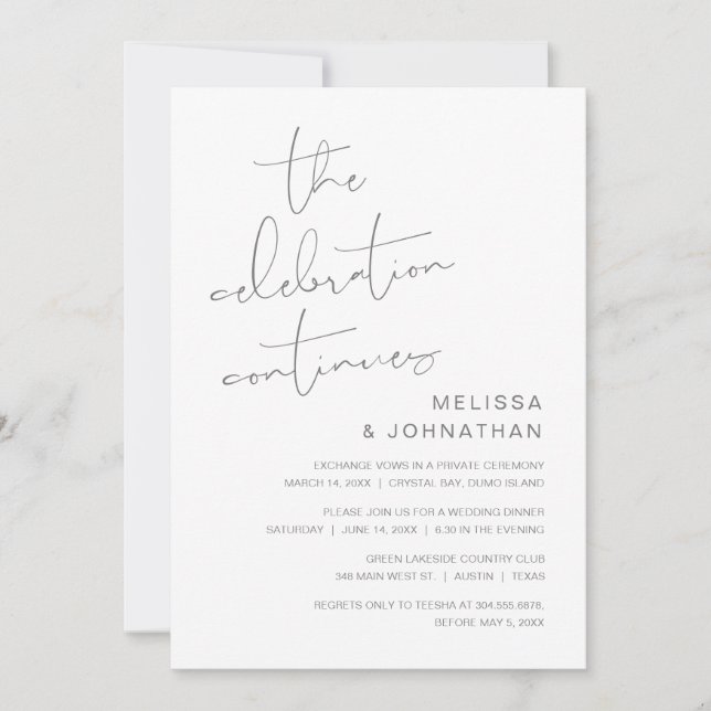 Wedding Elopement, The Celebration Continues Invitation (Front)