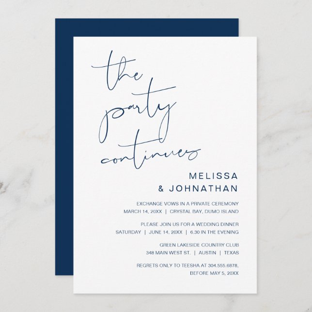 Wedding Elopement, The Party Continues Invitation (Front/Back)