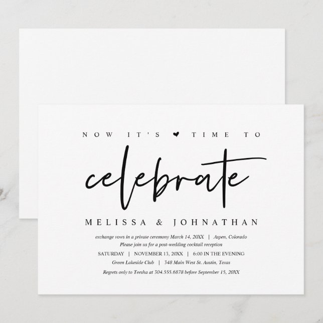 Wedding Elopement, time to celebrate Invitation (Front/Back)