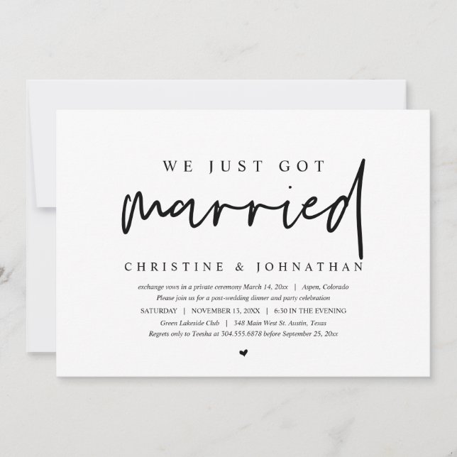 Wedding Elopement, We Just Got Married  Invitation (Front)