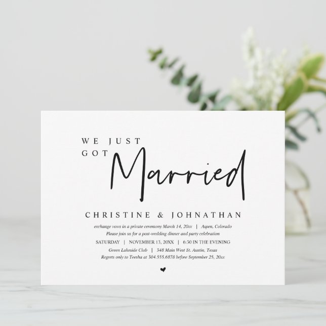 Wedding Elopement, We just got married Invitation (Standing Front)