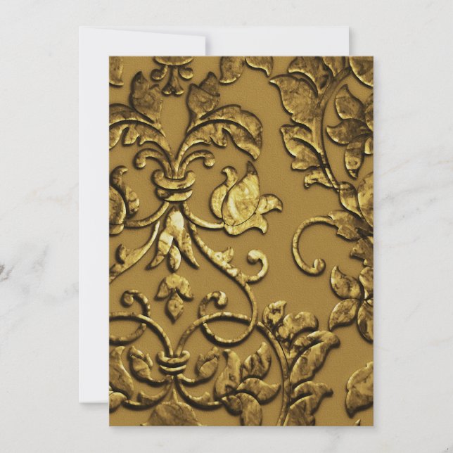 Wedding Embossed Look Damask Gold Invitation (Front)
