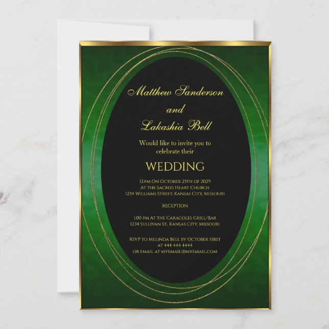 Wedding Emerald Green gold Black Elegant Modern  Invitation (Front)