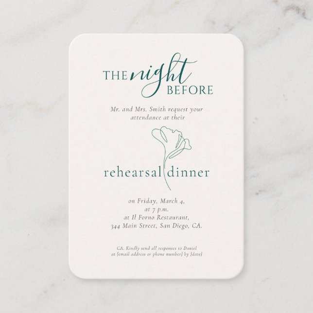 Wedding Emerald Green Rehearsal Dinner Enclosure Card (Front)