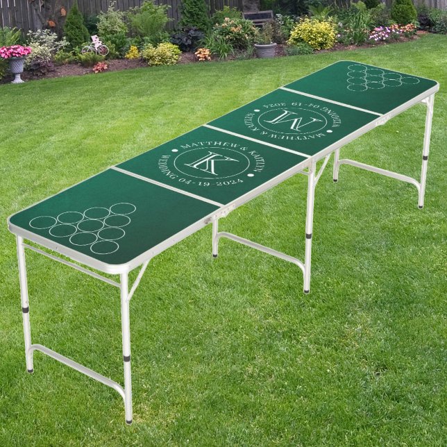 Wedding Emerald Green with Name & Initials Beer Pong Table (Creator Uploaded)