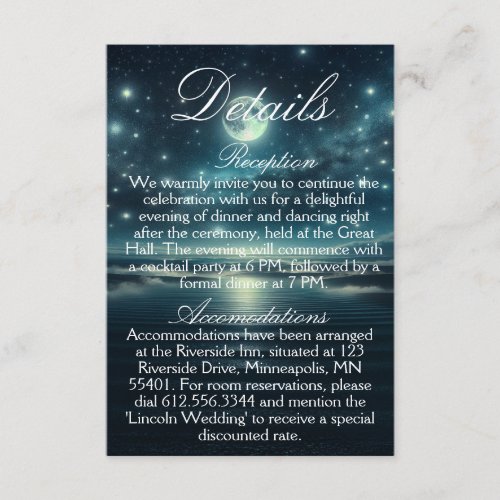 Wedding Enclosure Card  Blue Moon Starry Night