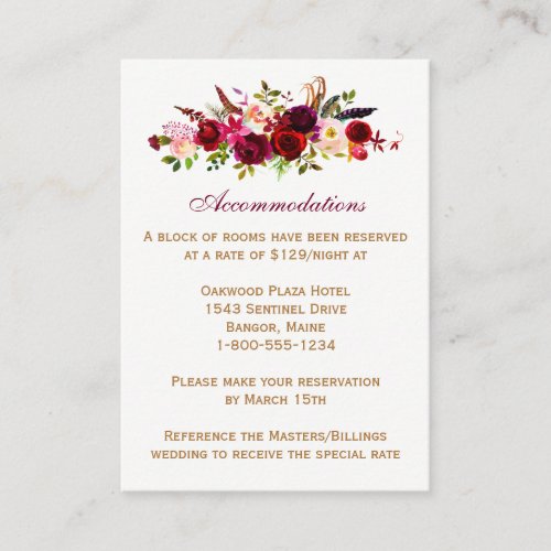 Wedding Enclosure Card _ Burgundy Floral Feathers