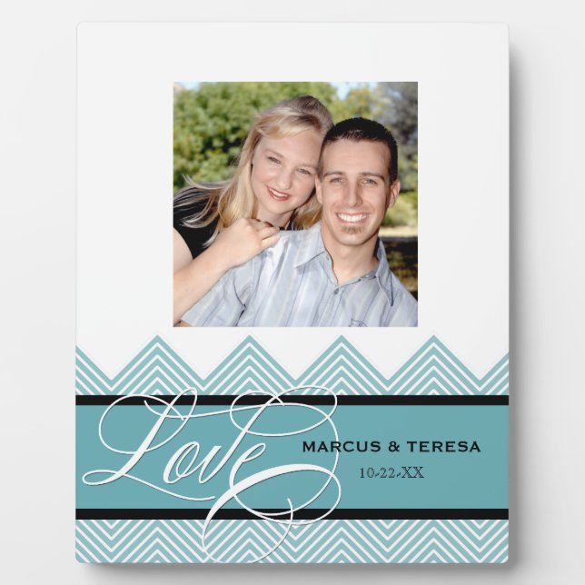 Wedding Engaged Chic Chevron Modern Personalized Plaque (Front)