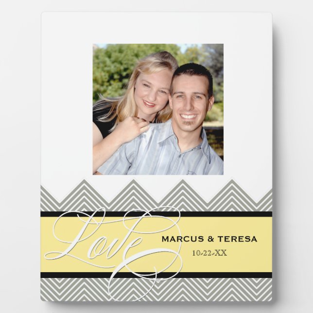 Wedding Engaged Chic Chevron Modern Personalized Plaque (Front)