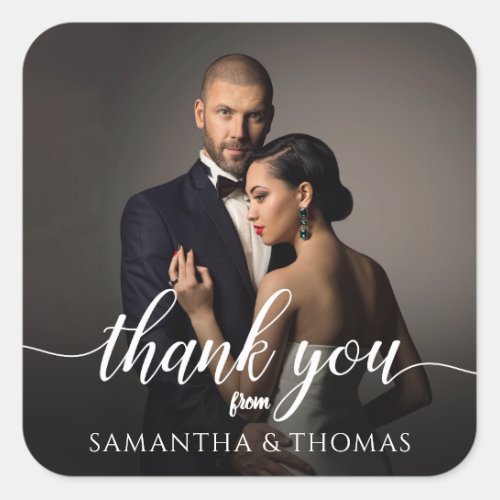 Wedding Engagement Anniversary Photo Thank You Square Sticker