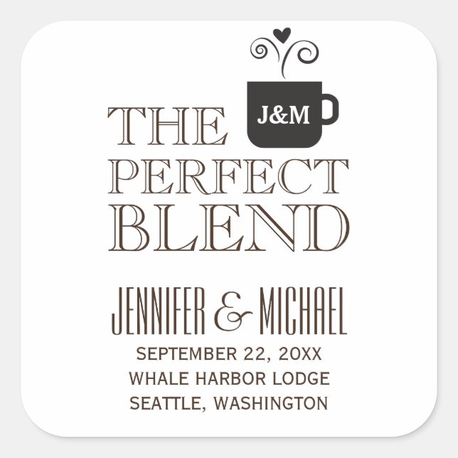 Wedding Engagement Coffee Tea Favor Square Sticker (Front)