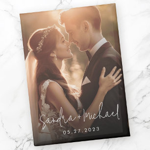 Wedding engagement couple names date photo magnet