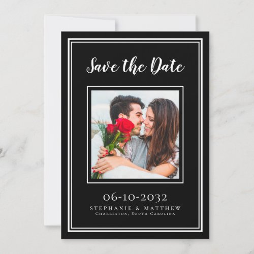 Wedding Engagement Couple Photo Modern Black White Save The Date