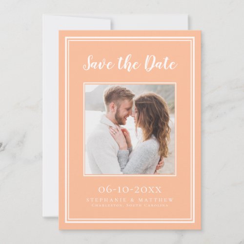 Wedding Engagement Couple Photo Modern Chic Peach Save The Date