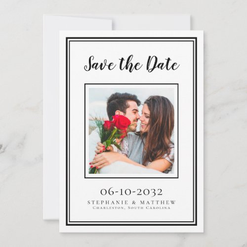 Wedding Engagement Couple Photo Modern White Black Save The Date