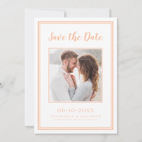 Wedding Engagement Couple Square Photo Peach White Save The Date