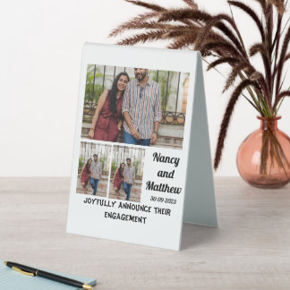 Wedding Engagement custom 3 Photo Collage Table Tent