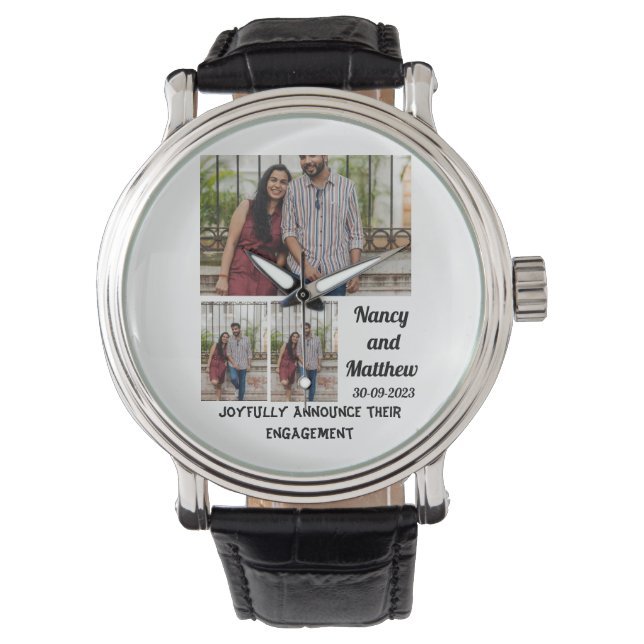 Wedding  Engagement custom 3 Photo Collage Watch (Front)