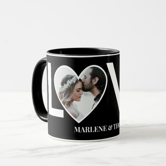 Wedding Engagement Custom Photo Black Heart Frame Mug (Front Left)