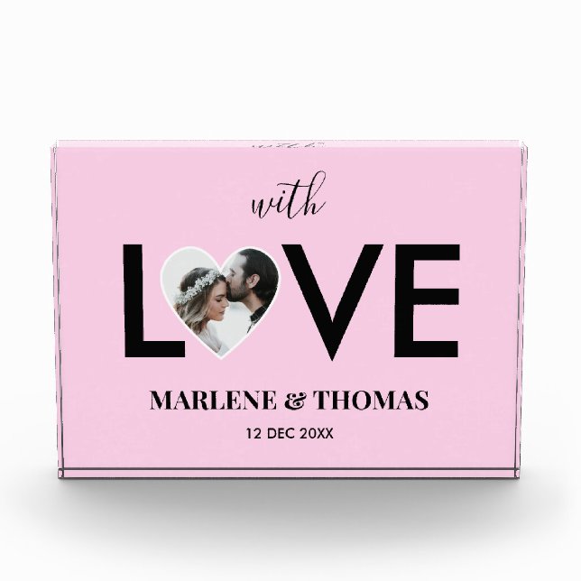 Wedding Engagement Custom Photo Pink Heart Frame Acrylic Award (Front)
