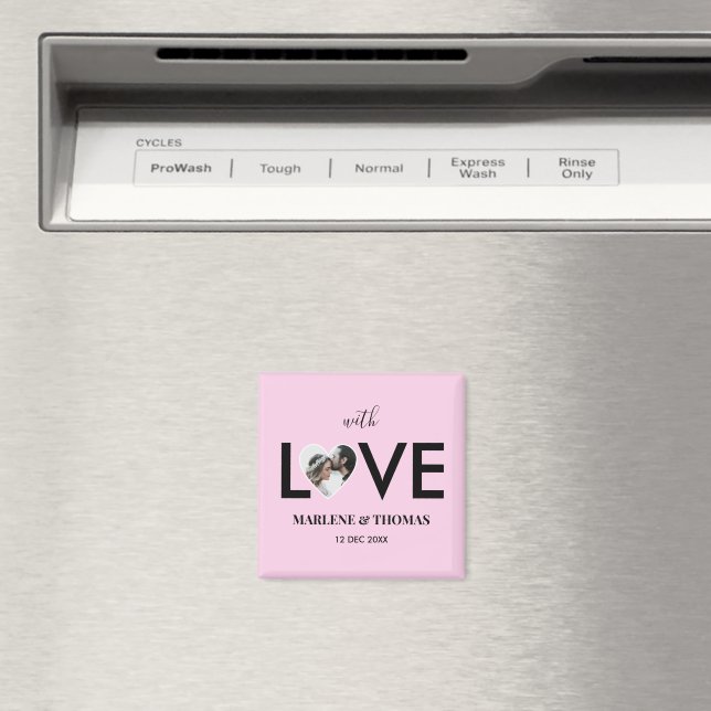 Wedding Engagement Custom Photo Pink Heart Frame Magnet (In Situ (Dishwasher))