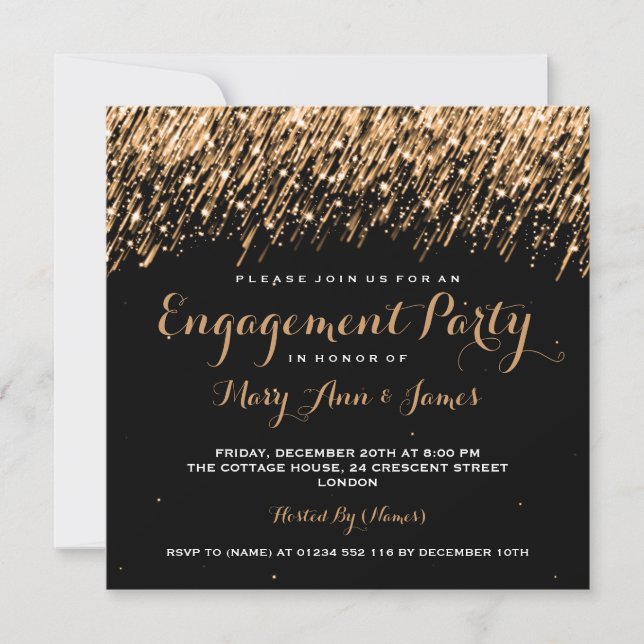 Wedding Engagement Falling Stars Gold Invitation (Front)