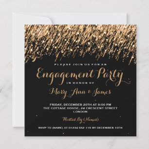 Wedding Engagement Falling Stars Gold Invitation