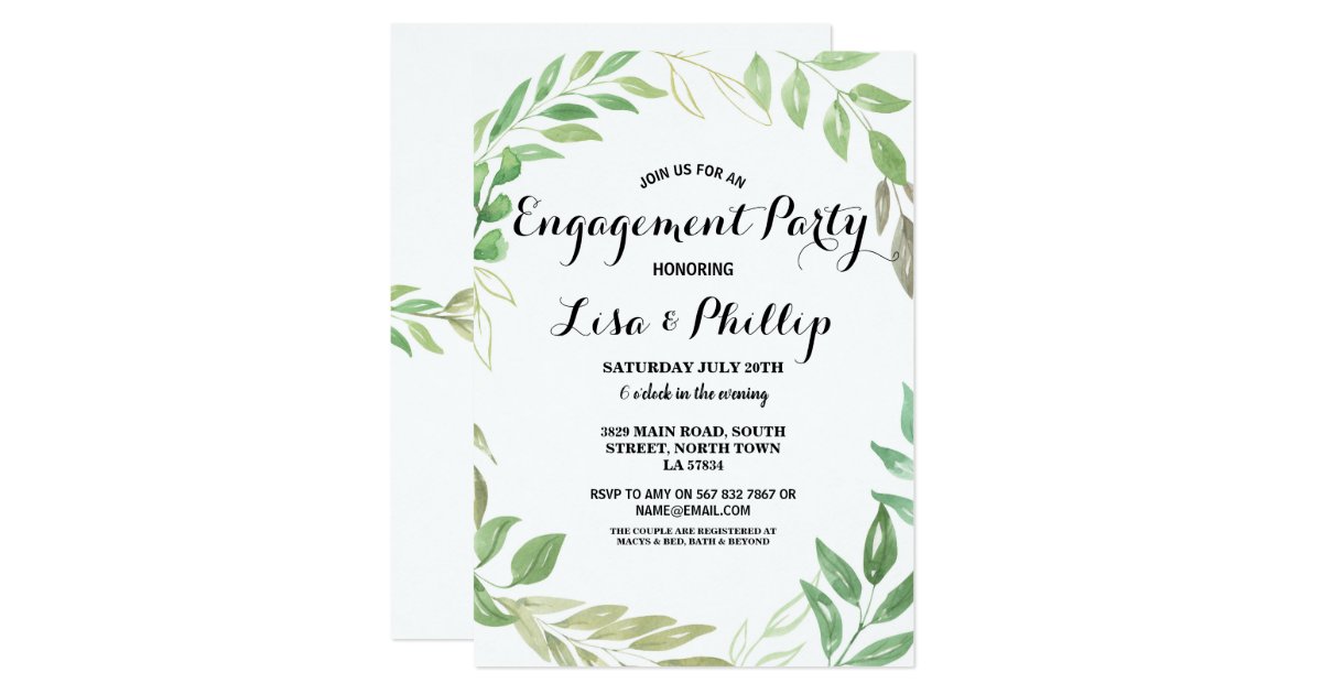 Wedding Engagement Foliage Leaves Greenery Leaf Invitation 