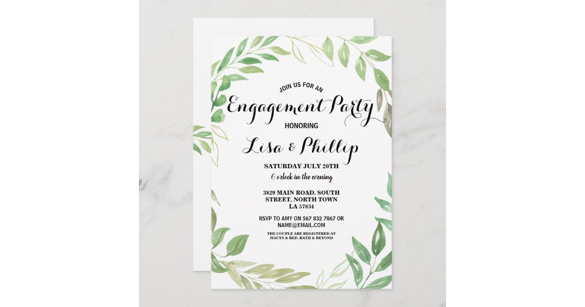 Wedding Engagement Foliage Leaves Greenery Leaf Invitation | Zazzle