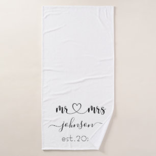 Wedding Engagement Heart Mr Mrs Personalized Name Bath Towel
