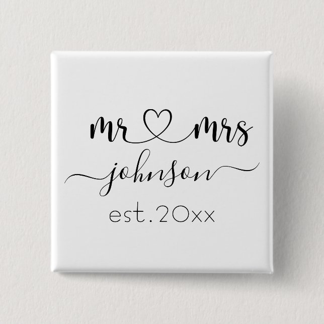 Wedding Engagement Heart Mr Mrs Personalized Name  Button (Front)