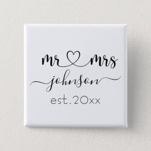 Wedding Engagement Heart Mr Mrs Personalized Name  Button
