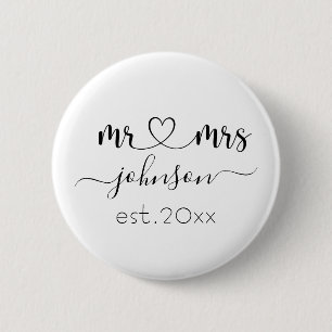 Wedding Engagement Heart Mr Mrs Personalized Name Button