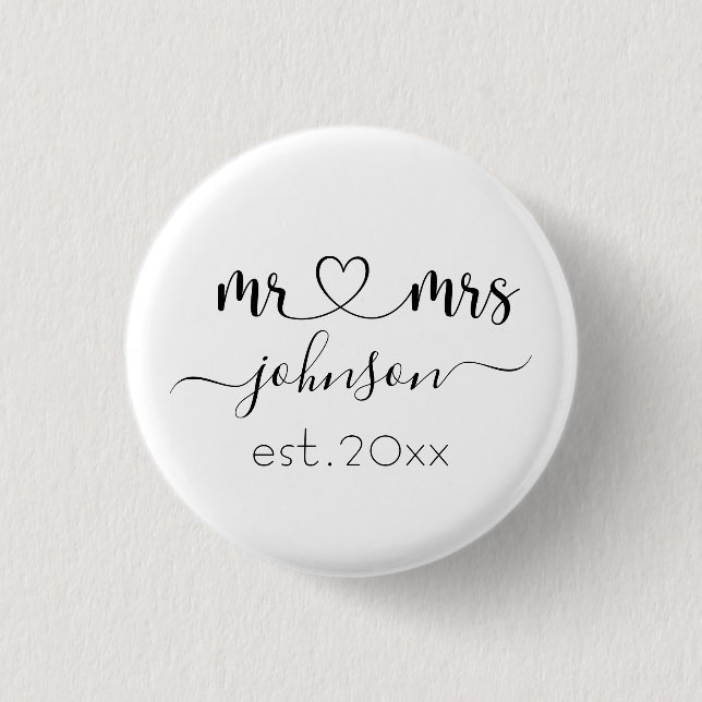 Wedding Engagement Heart Mr Mrs Personalized Name  Button (Front)