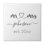 Wedding Engagement Heart Mr Mrs Personalized Name Ceramic Tile<br><div class="desc">Mr. and Mrs. personalized last name or surname with cute girly heart ceramic tile with customized name and established date which makes a personalized and special gift for a wedding,  anniversary,  Christmas or engagement gift.</div>