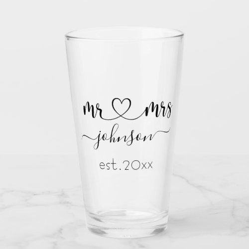 Wedding Engagement Heart Mr Mrs Personalized Name Glass