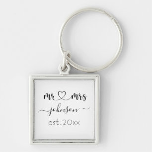 Wedding Engagement Heart Mr Mrs Personalized Name Keychain