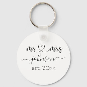 Wedding Engagement Heart Mr Mrs Personalized Name Keychain