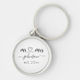 Wedding Engagement Heart Mr Mrs Personalized Name Keychain