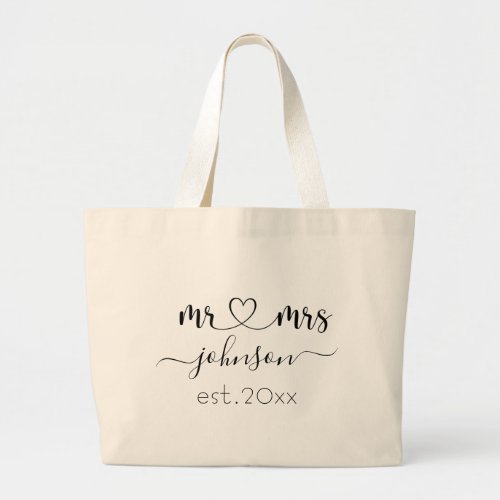 Wedding Engagement Heart Mr Mrs Personalized Name  Large Tote Bag